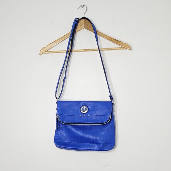 Foxy Jeans Y2K Blue Fold Over Crossbody Satchel 90s Purse Handbag Zip Adjustable - Picture 1 of 10